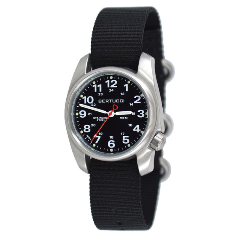 Bertucci A-1S Black Dial Stainless Steel Watch with Black Nylon Strap