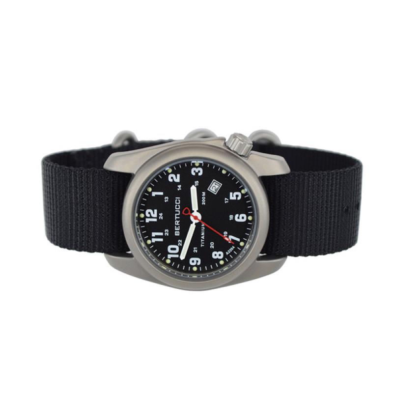 Bertucci A-2T Black Dial Titanium Watch with Black Nylon Strap