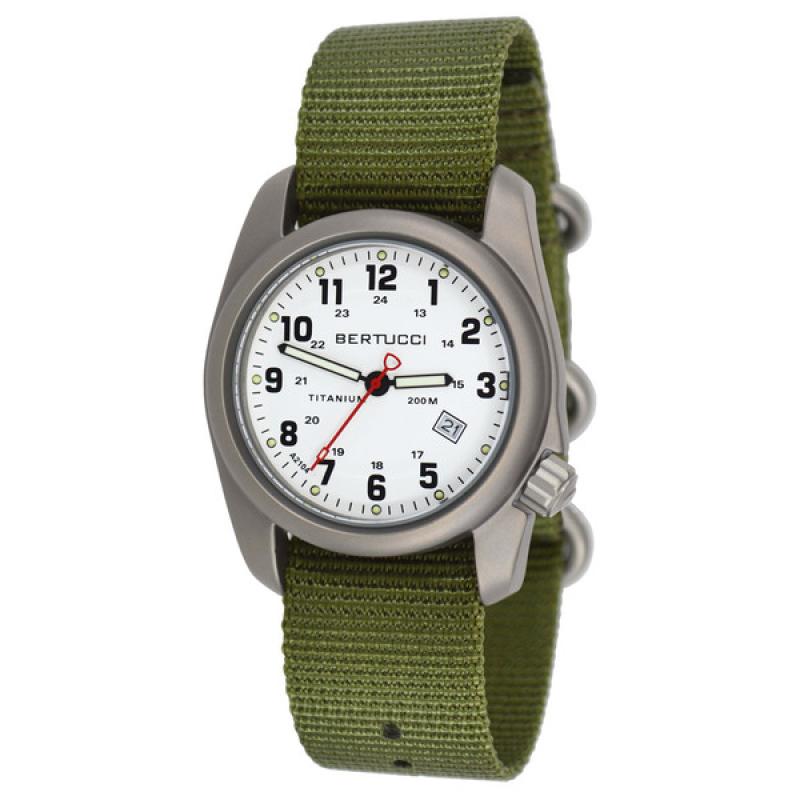 Bertucci A-2T White Dial Titanium Watch with Olive Nylon Strap