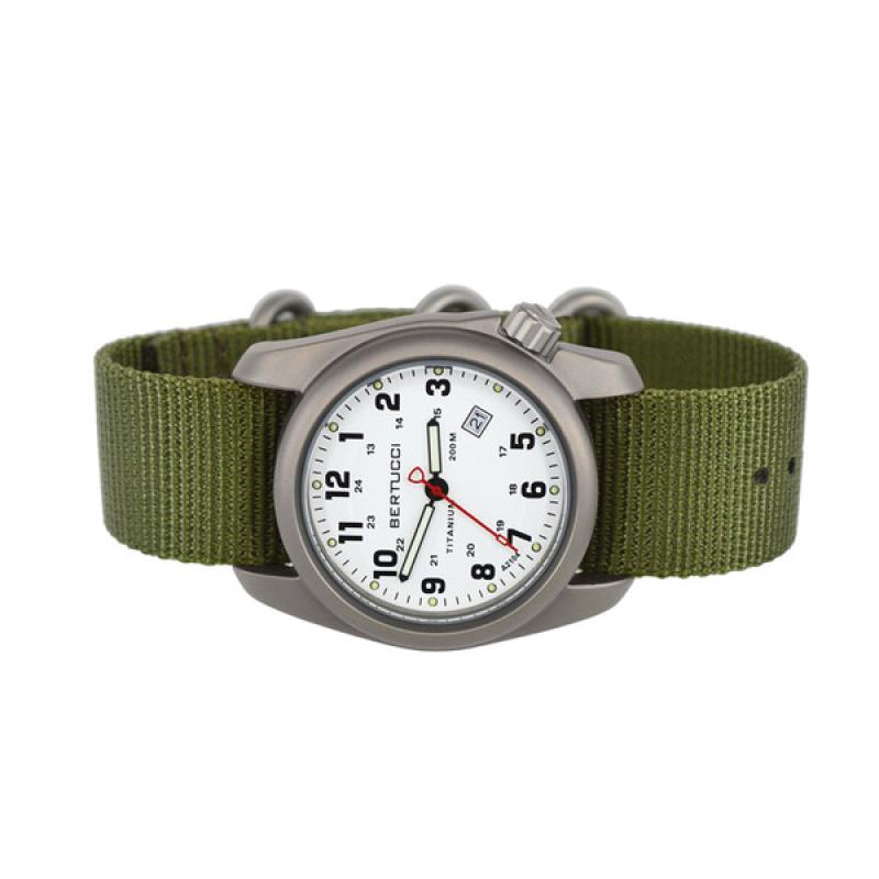 Bertucci A-2T White Dial Titanium Watch with Olive Nylon Strap