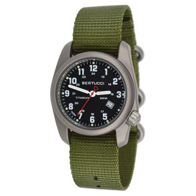 Bertucci A-2T Black Dial Titanium Watch with Olive Nylon Strap