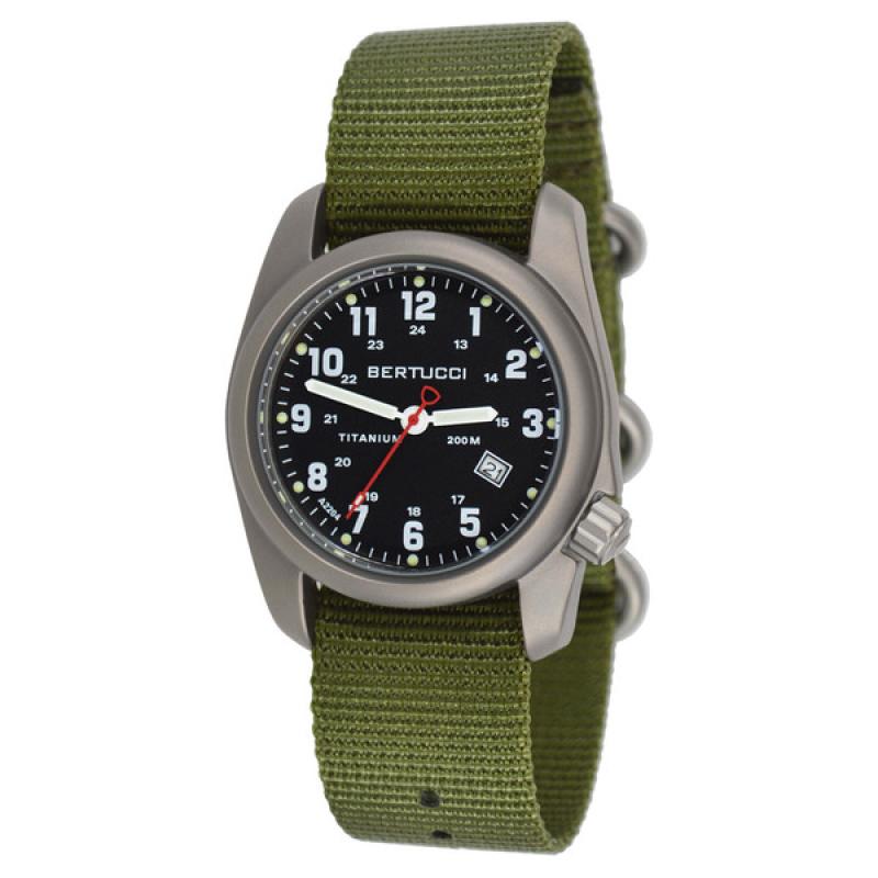 Bertucci A-2T Black Dial Titanium Watch with Olive Nylon Strap