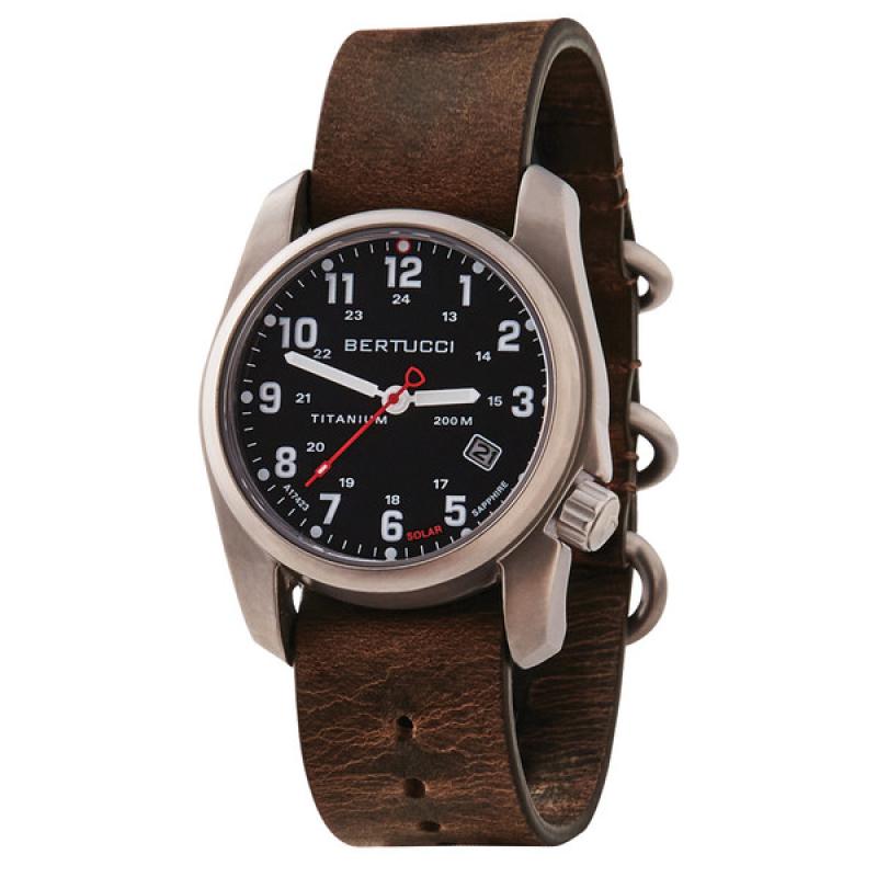 Bertucci A-2T Solar Classic Titanium Field Watch with Brown Leather Strap