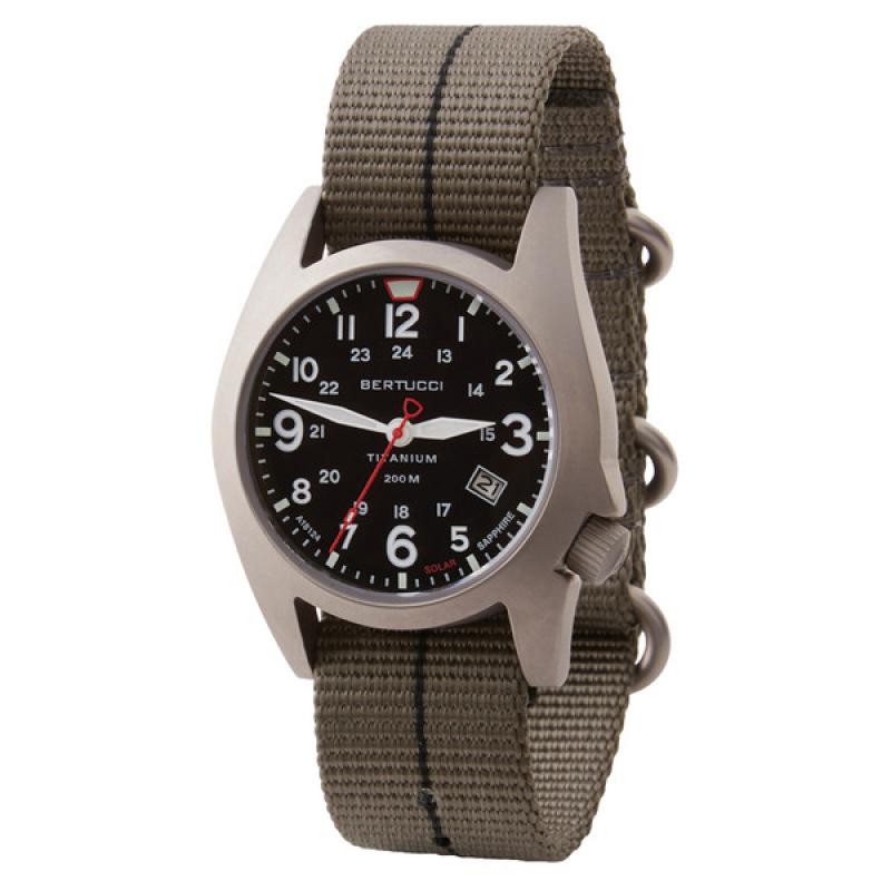 Bertucci A-7T Retrospec Solar Titanium Field Watch with Ghost Grey Nylon Strap