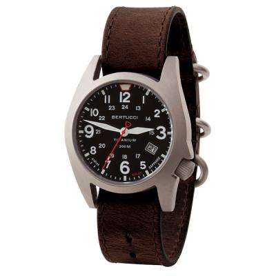 Bertucci A-7T Retrospec Solar Titanium Field Watch with Alpina Brown Leather Strap