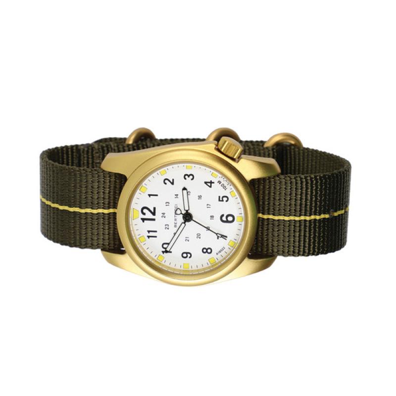 Bertucci A-2A Golden Field Watch with White Dial and Striped Nylon Band