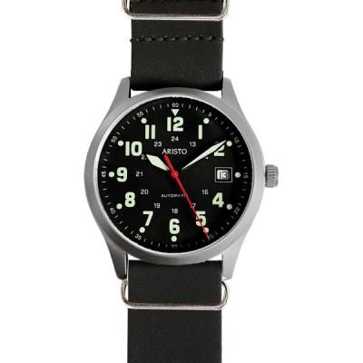 Aristo 38mm Navy Style Swiss Automatic Watch with Black Dial