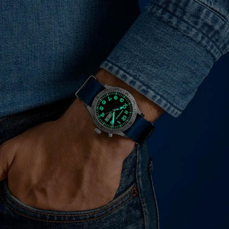 Caravelle "Light Up" Field Watch with Blue Dial