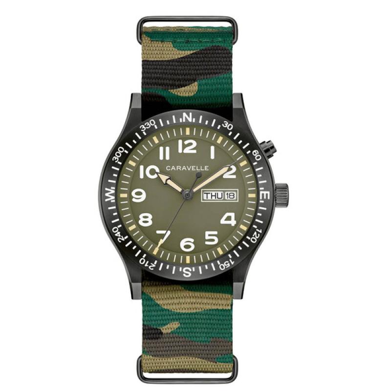 Caravelle "Light Up" Field Watch with Green Dial