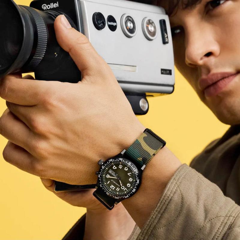 Caravelle "Light Up" Field Watch with Green Dial