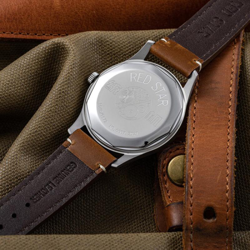 Red Star 3-Hand Dress Watch with Blue Dial and Mechanical Movement