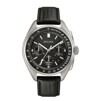 Bulova Lunar Pilot Chronograph 45mm with Black Dial and Leather Strap