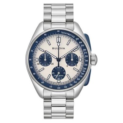 Bulova Lunar Pilot 43.5mm with White and Blue Dial and Stainless Steel Bracelet