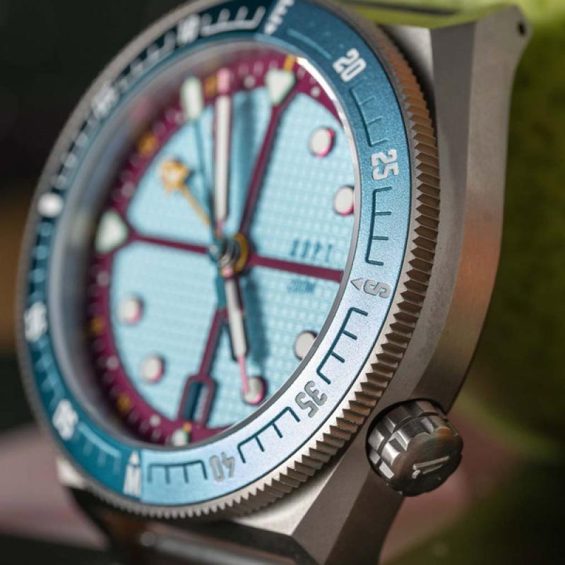 ADPT Series 1 GMT Titanium Field Watch with Aqua Berry Dial