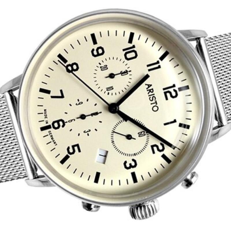 Aristo Bauhaus Swiss Quartz Chronograph Watch on Mesh Bracelet