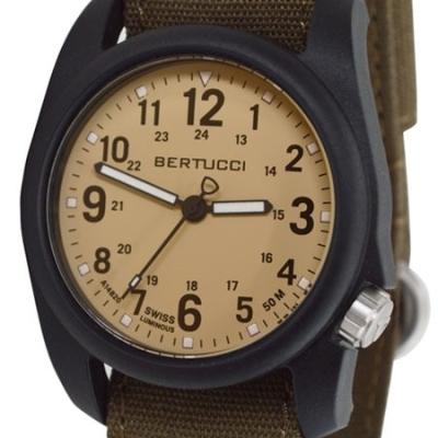 Bertucci DX3 Canvas Polycarbonate Unibody Watch, Bark Comfort Band, Patrol Khakiâ¢ Dial