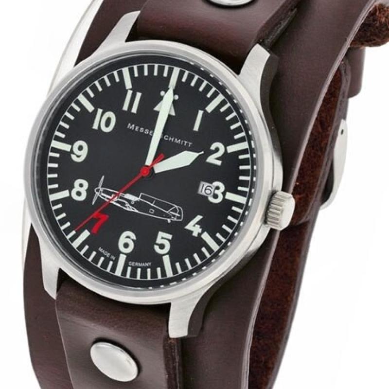 Messerschmitt Aviator Watch with Cuff-Style Leather Strap, SuperLuminova