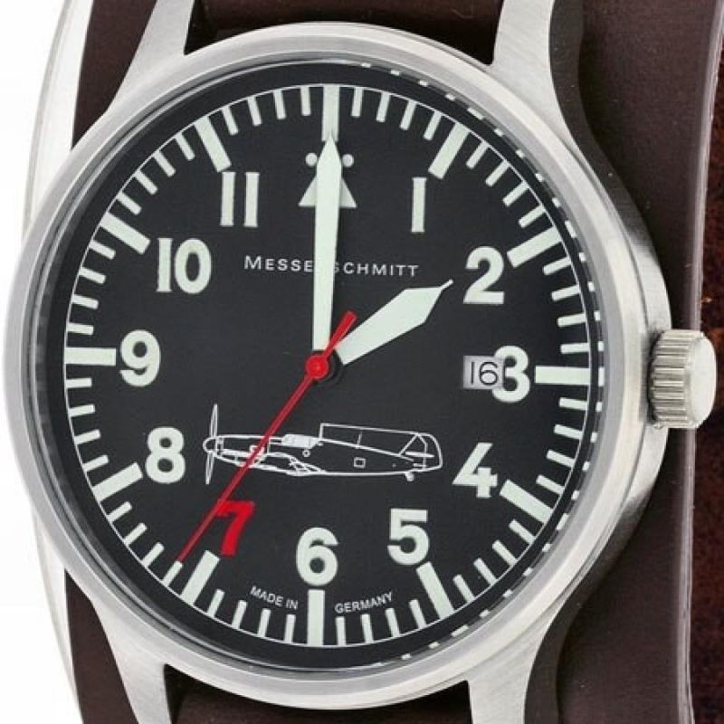 Messerschmitt Aviator Watch with Cuff-Style Leather Strap, SuperLuminova
