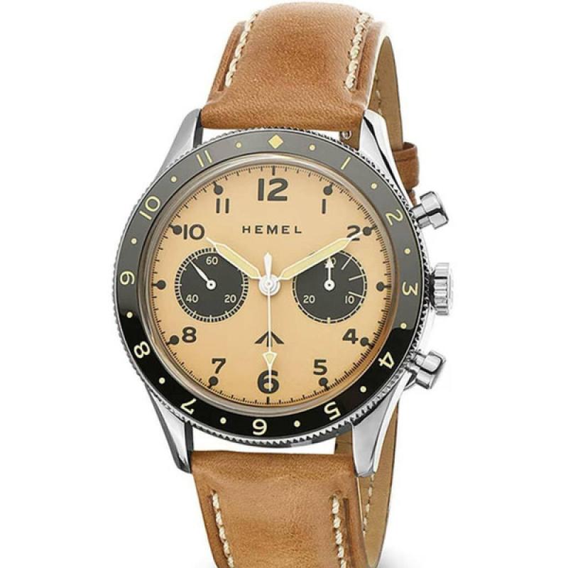 HEMEL Airfoil Full Lume Mechanical Chronograph Watch with Dual-Time Bezel