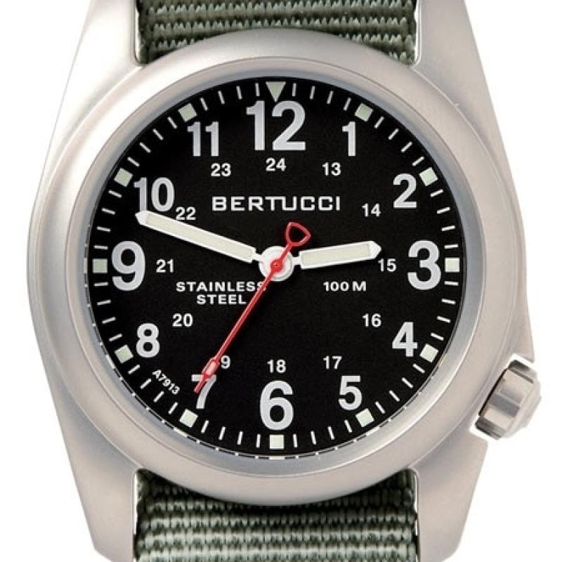 Bertucci A-2S Black Dial, 40mm Stainless Steel Watch with Defender Drab Nylon Strap