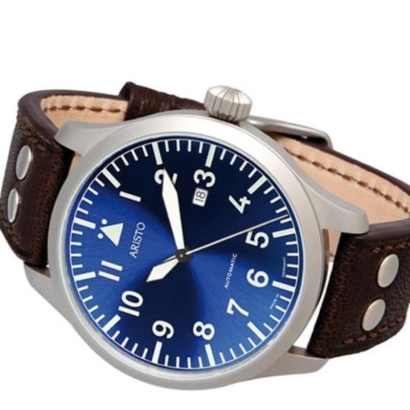 Aristo 3H159 47mm Swiss Automatic Pilot's Watch with Sunburst Blue Dial