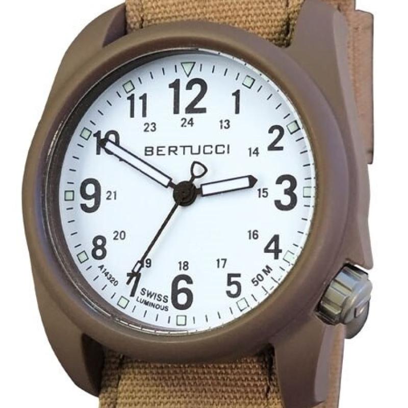 Bertucci DX3 Canvas Polycarbonate Unibody Watch, Sahara Comfort Band, White Dial