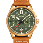 AVI-8 Spitfire Lock Chronograph, Bronze Green, Japanese Meca-Quartz Chronograph, Green Dial, Leather Strap