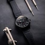 AVI-8 Spitfire Lock Chronograph, Slate Black, Japanese Meca-Quartz Chronograph, Black Dial, Leather Strap