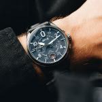 AVI-8 Spitfire Lock Japanese Meca-Quartz Chronograph, Blue Dial, Leather Strap