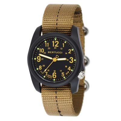 Bertucci DX3 Field Resin Watch, Dash-Striped Nylon Strap, Black Dial