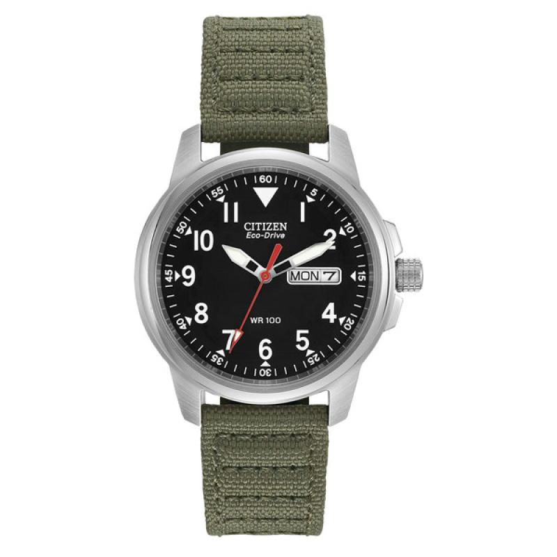 Citizen Eco-Drive Garrison Watch with Black Dial and Green Strap