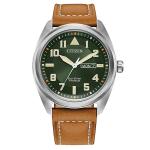 Citizen Eco-Drive Garrison Titanium Watch with Green Dial and Leather Strap