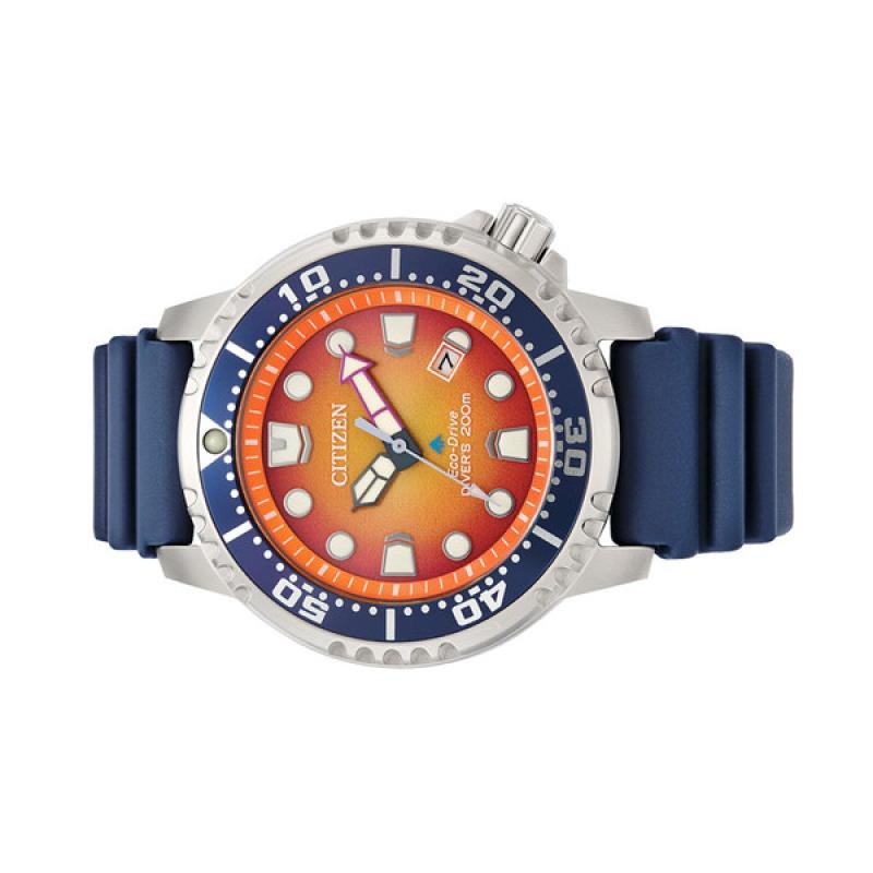 Citizen Eco-Drive Promaster Dive Watch with Orange Dial and Rubber Strap