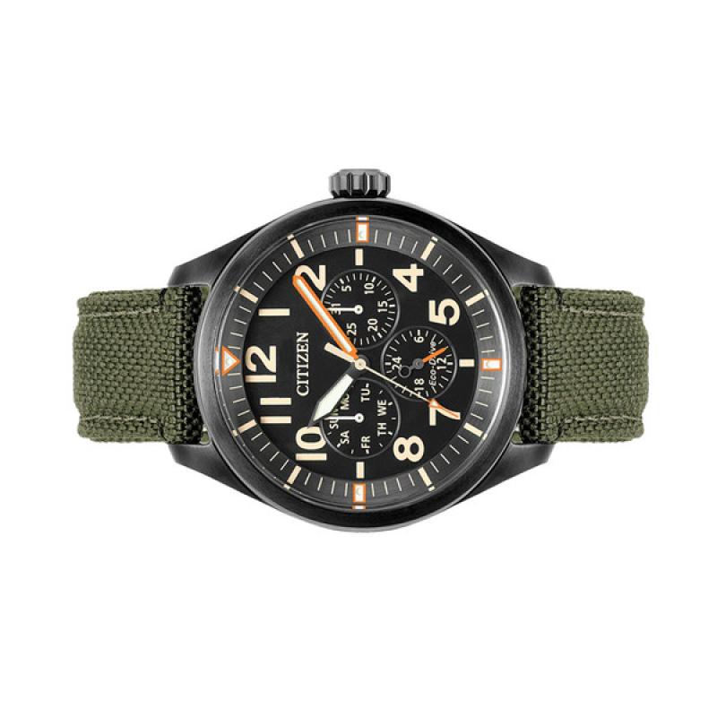 Citizen Eco-Drive Garrison Watch with Black Dial and Green Cordura Strap