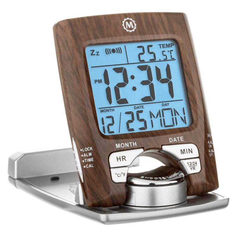 Marathon Travel Alarm Clock with Calendar, Temperature, 12 or 24 Hour Format