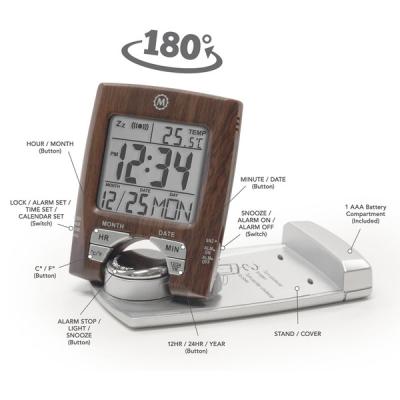 Marathon Travel Alarm Clock with Calendar, Temperature, 12 or 24 Hour Format