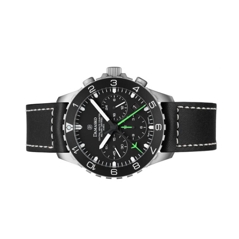 Damasko 42mm Chronograph with Stopwatch and 12-hour Totalizer with Green Accents