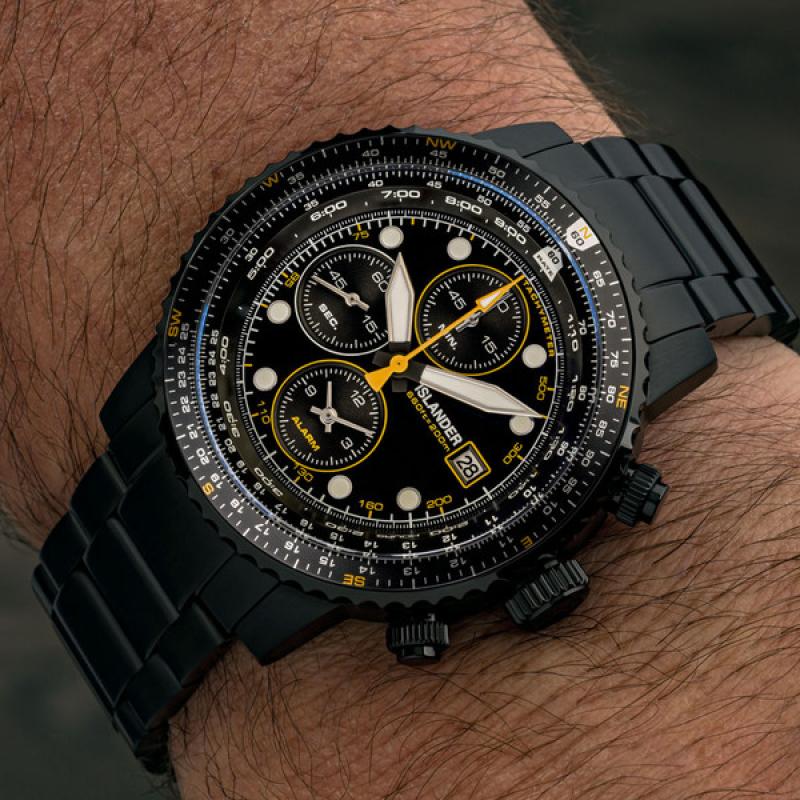 Islander Calverton Flight Chronograph Alarm Watch in IP Black