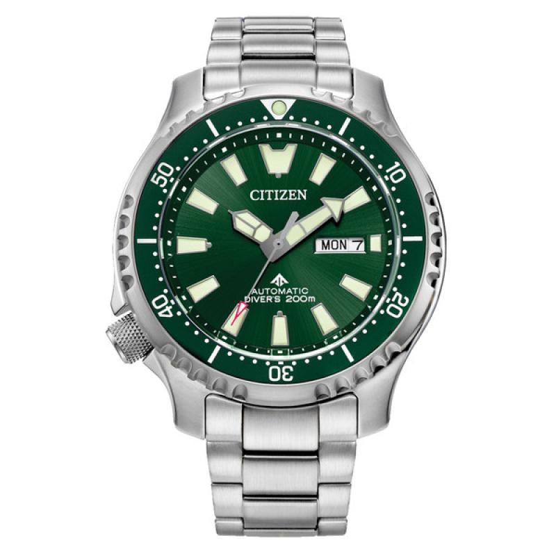 Citizen Automatic Promaster Dive Watch with Green Dial and Stainless Steel Bracelet
