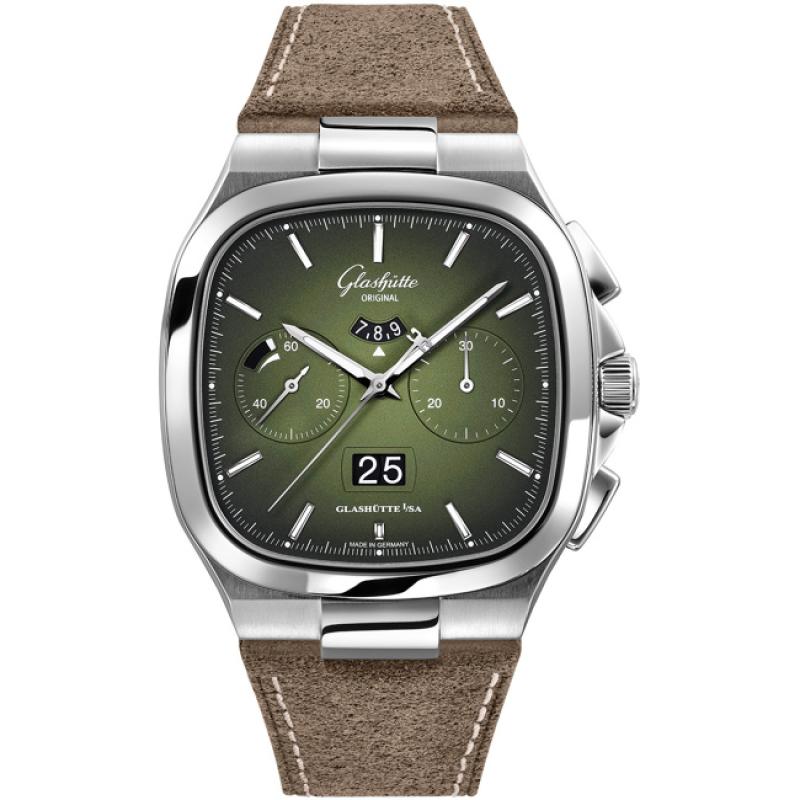 Seventies Chronograph Panorama Date Fab Green on Leather Strap