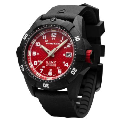Protek USMC Automatic Tritium Dive Watch with Red Dial