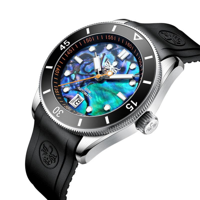 PHOIBOS Abalone Wave Master 300-Meter Automatic Dive Watch with Rubber Strap