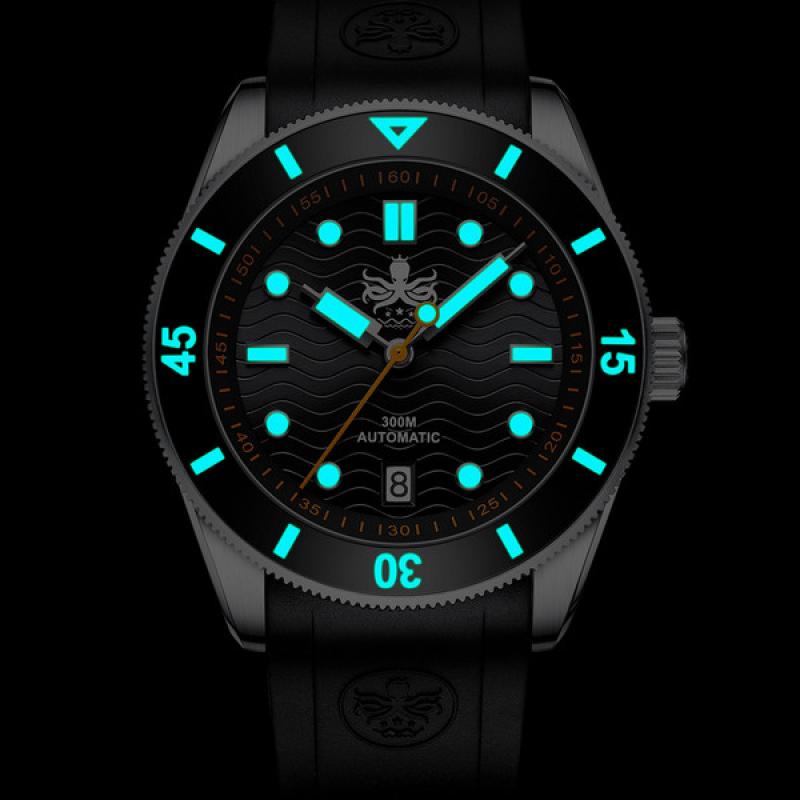 PHOIBOS Abalone Wave Master 300-Meter Automatic Dive Watch with Rubber Strap
