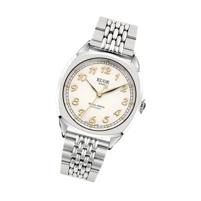 KUOE Royal Smith 90-008 Silver 34mm Dress Watch with Ivory Dial