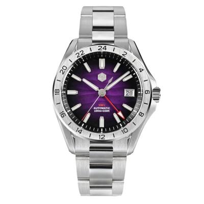 San Martin 39mm Automatic GMT Watch with Purple Sand Dial