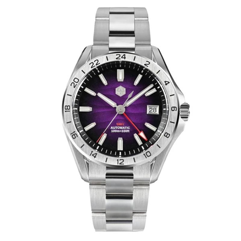 San Martin 39mm Automatic GMT Watch with Purple Sand Dial