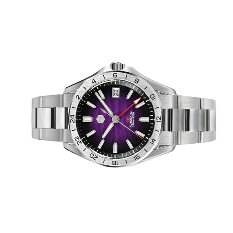 San Martin 39mm Automatic GMT Watch with Purple Sand Dial
