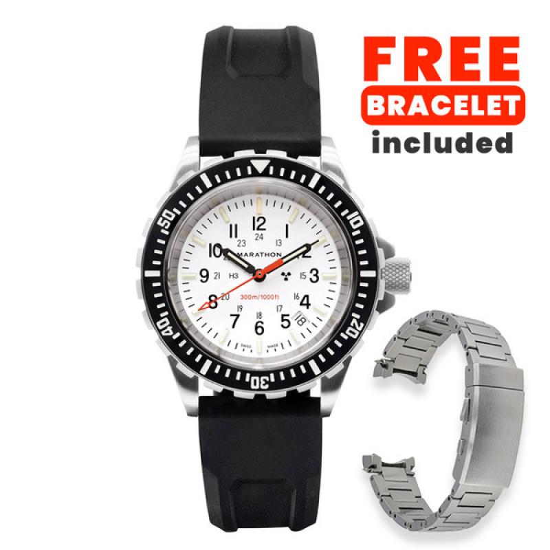 Marathon Swiss Made TSAR Quartz Military Divers Watch with White Dial